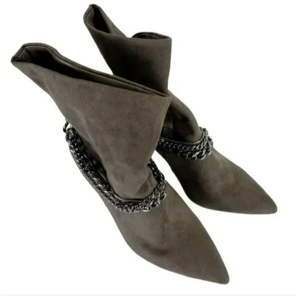 INC International Concepts Reanna Chain Dress Booties Taupe - Picture 3 of 4